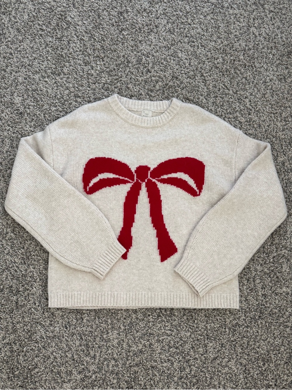 a new day Cream Crewneck Sweater with Red Bow